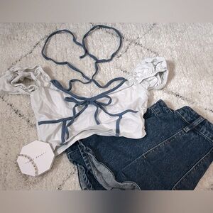 White and Blue Crop Top